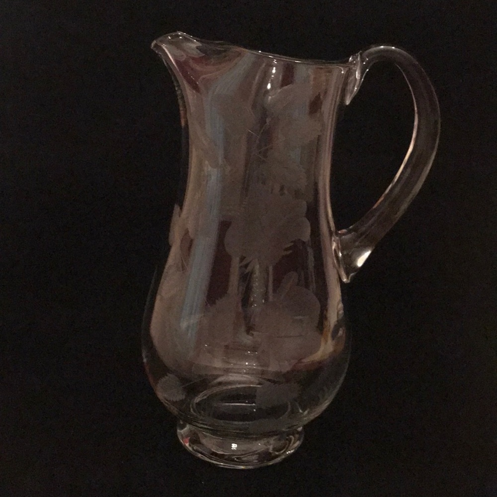 Vintage Etched Glass Clear Pitcher